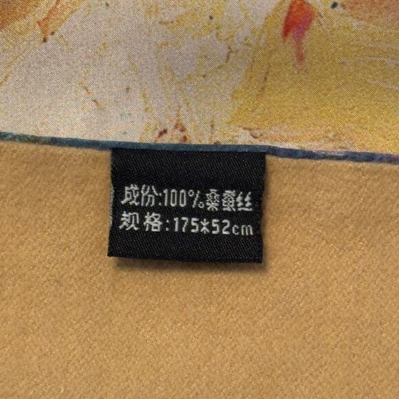 Floral Silk Scarf with Fringe Camel & Pink Solid Plush Back Soft Warm Artsy - Picture 6 of 7